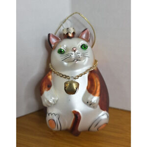Smithsonian Institution Blown Glass Hand Painted Fat Cat Christmas Ornament